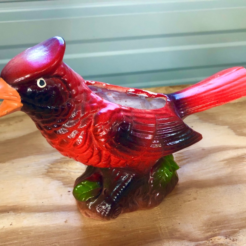 VTG 1960s/70s Hand Painted Cardinal Ceramic Planter~ Wildlife Bird Home Decor
